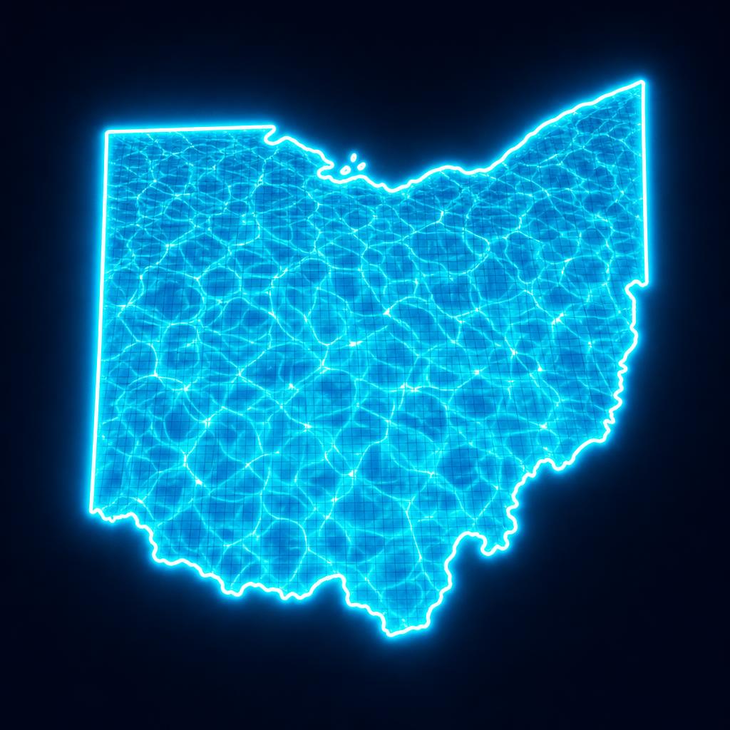 Map of Ohio filled with glowing pool water